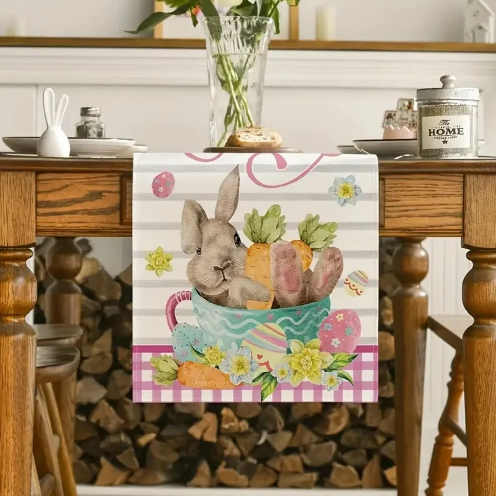 Happy Easter Buffalo Plaid Carrot Bunny Table Runner